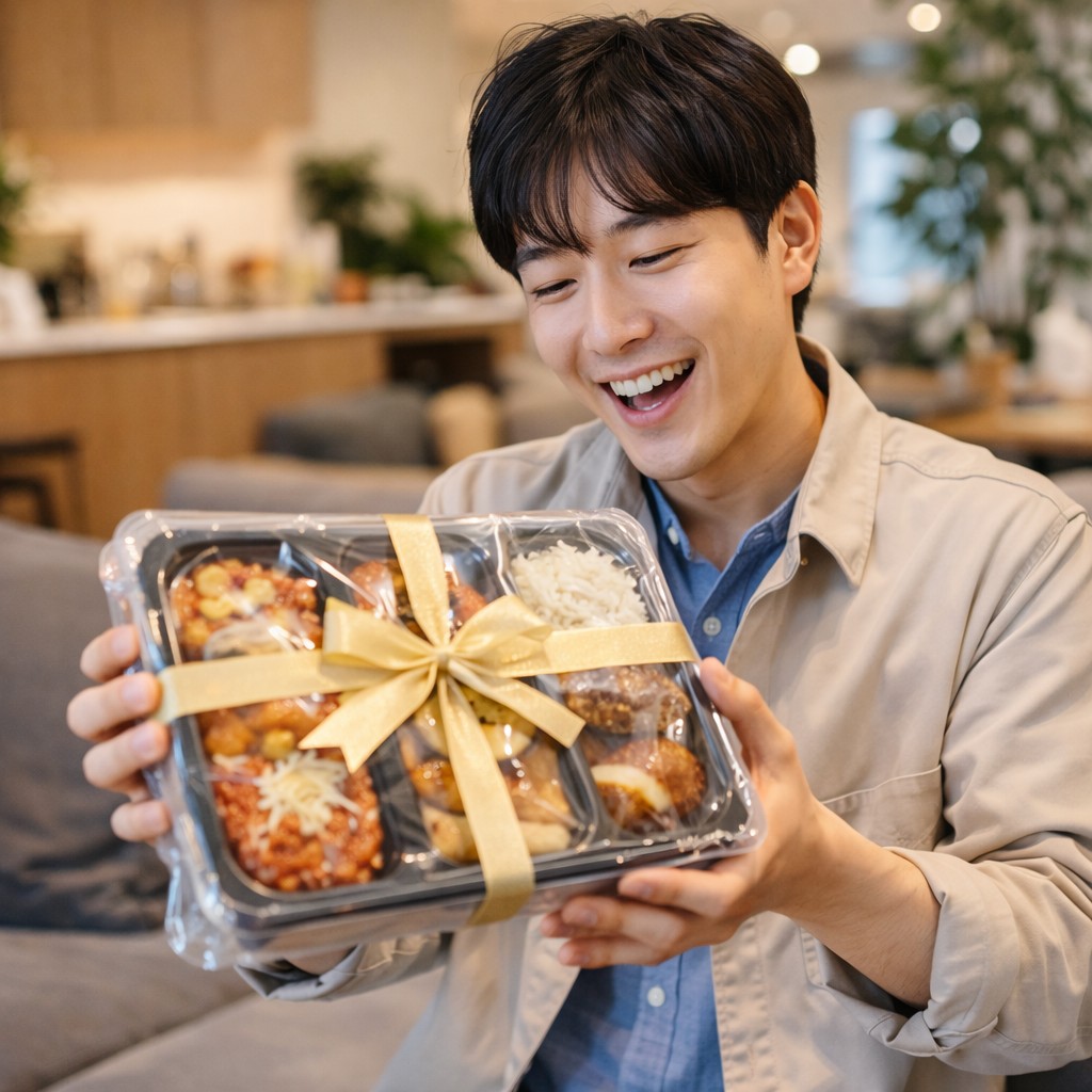 調理不要ギフトをもらって喜ぶ男性