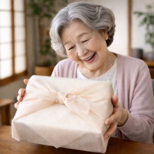 高級和食ギフトを貰ってよろこぶ高齢女性